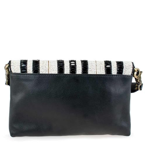 Mary Frances Keynote Beaded Handbag Piano-Key Design Musical-Themed Crossbody Bag, Black and White2