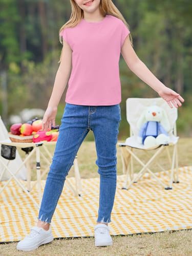 Image of Imily Bela Girls Short Sleeve T Shirts Crew Neck Cap Sleeve Tank Tops Casual Loose Summer Shirt Kids 5-14 Years