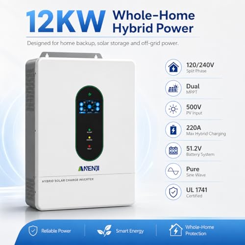 Image of 12000W Hybrid Solar Inverter 48V Split Phase 120V /240V, Dual MPPT 500V Input, Pure Sine Wave Off Grid Inverter Charger with WiFi & BMS Support, Parallel up to 6 Units-UL Certification
