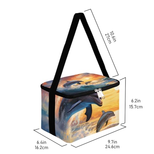 GzLeyigou Lunch Bags for Women Men 9 Cans,Ocean Waves Dolphins Hot & Cold Food Delivery Bag Insulated Grocery Bag Insulated Lunch Box Aquatic Animal Cooler Bag for Office Work Picnic Beach