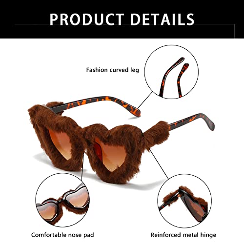 YAMEIZE Women Plush Heart Shape Sunglasses Punk Velvet Fuzzy UV400 Protection Cat Eye Glasses for Women Men Cosplay Party4