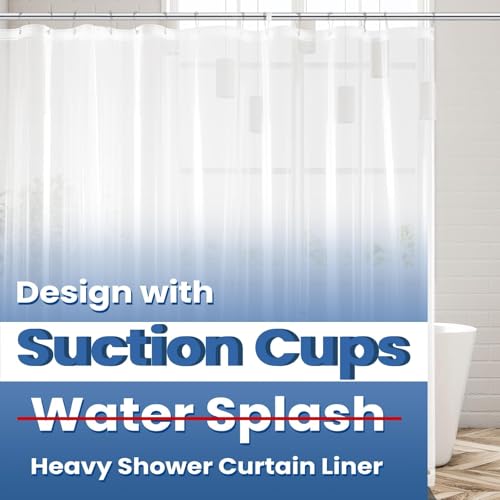 Image of downluxe Shower Curtain Liner, PEVA Plastic Shower Liner with 3 Magnets, 72 inch x 72 inch Waterproof Bathroom Curtain, 8G Clear with Suction Cups, 1 Pack
