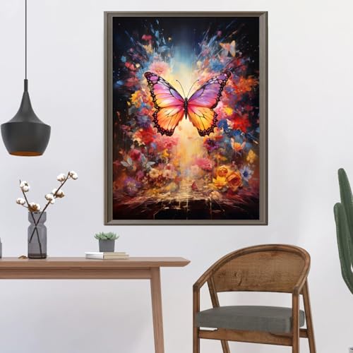 Image of Leczany Cross Stitch Stamped Kit for Adults - Colorful Butterfly | DIY Embroidery Starter Patterns Craft Kit Needlepoint for Beginner | 11CT, 3 Strands | 13x16.9 inches