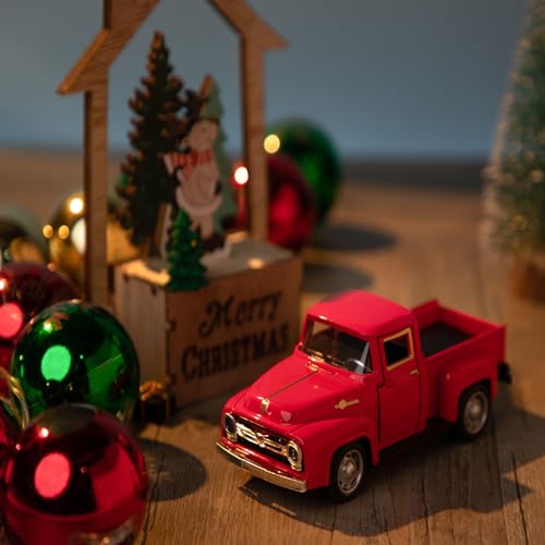 Christmas Truck Decor with Tree,Little Red Pickup Metal Vehicle Vintage Christmas Decorations Rustic Farmhouse Table Decor Tiered Tray decor kitchen Shelf Decor Home Decor Collectible Vehicles - Image 5