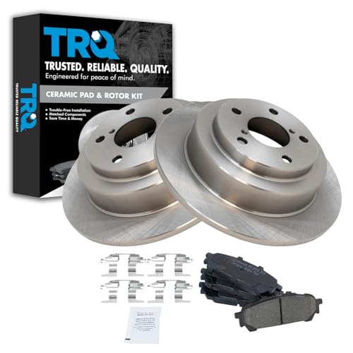 Image of TRQ Rear Ceramic Brake Pad and Rotor Set | For 05-06 Saab 9-2X 04-08 Subaru Forester 05-07 Impreza Outback Sport H4 2.5L 06-07 2.5i 04-05 WRX 2.0L