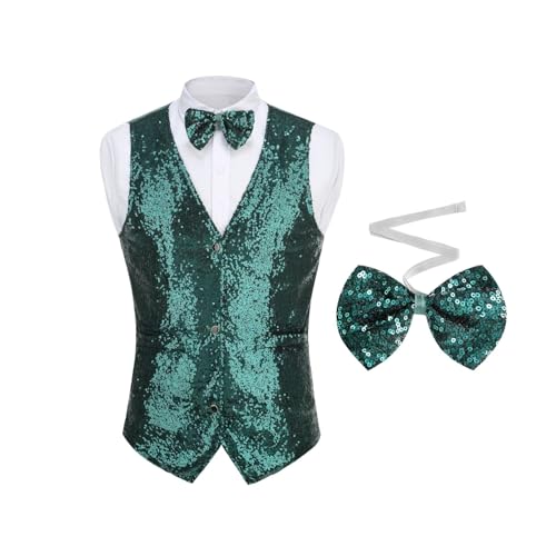Sequin Suit Tuxedo Vest Men with Bows Ties, Formal Daily Disco Party
