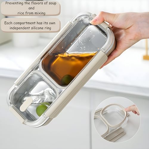 Image of Stainless Steel Lunch Box 3 Compartment 700ml, Leakproof Airtight Bento Box for Office School Kids Adults | 304 Steel Tiffin Box, Microwave Safe Food Container, Durable Lunch Carrier for Men Women