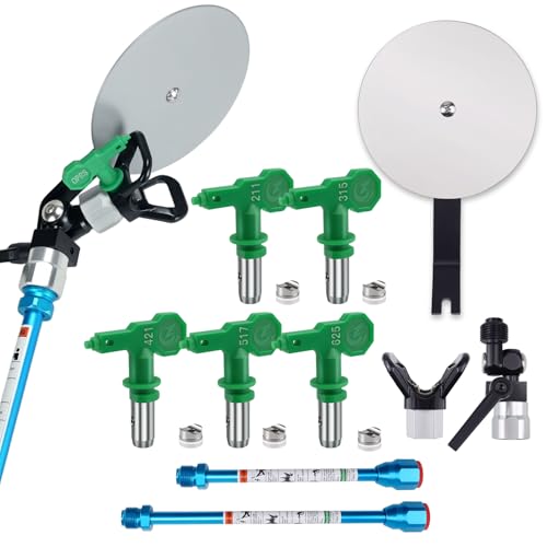 Airless Paint Spray Guide Spray Gun Guide Edger Painting Tool with 7.87 Inch, 11.8 Inch Extension Pole, 211, 315, 421, 517, 625 Airless Tips Sprayer Accessories for Airless Paint Sprayer