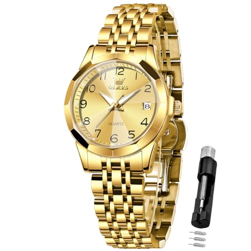 Image of OLEVS Womens Watch Classic Dress Number Female Watches for Ladies Analog Quartz Stainless Steel Waterproof Luminous Day Date Two Tone Easy to Read Wristwatch
