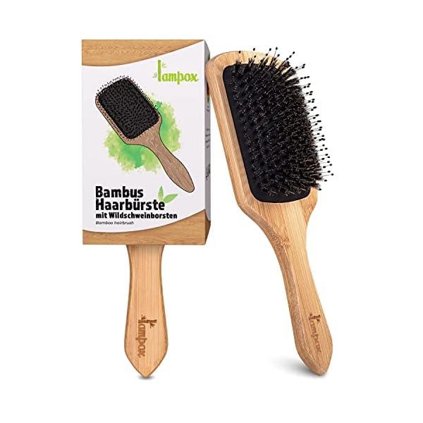 lampox Haarbürste Paddle Brush Paddlebrush Paddel Bürste Entwirrbürste Bürste mit Wildschweinborsten aus Bambusholz
