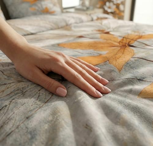 Image of SANMARINO 300 TC Cloud Cotton Pixel 7D King Size Bedsheet with 2 Pillow Cover | Premium 7D Floral Printed Bedding Set | Ultra Soft & Breathable | 108x108 Inch | Ivory Mist Golden Magnolia