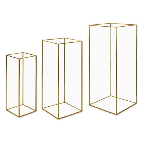 Koyal Wholesale Geometric Hurricane Candle Holder Set Of 3 For Wedding Centerpiece, Table Decorations, Home Decor, Patio Decor (Gold, 24, 20, 16) #TOP3