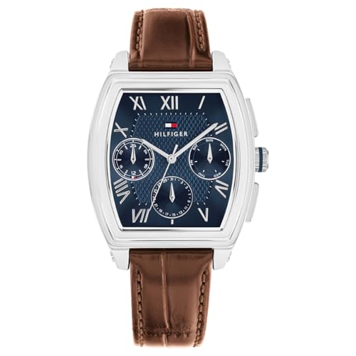 Image of Tommy Hilfiger Th-Oxford with Blue Dial Brown Leather Strap Watch for Men - TH1710760