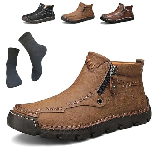 Stepthetop Motorcycle Boots(Step the Top)(Hand-Stitched Leather Boots-Wide Toe, Waterproof, Anti-Slip) for Work, Driving