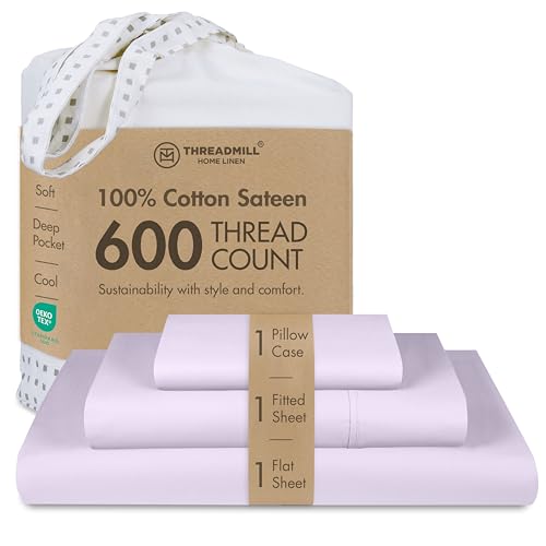Image of Threadmill Sheets for Twin XL Mattress | 600 Thread Count Twin XL Bed Sheets Set with 15 inch Deep Pocket | Sateen Weave 3-Piece Bedding Set with Cooling Effect | Lilac