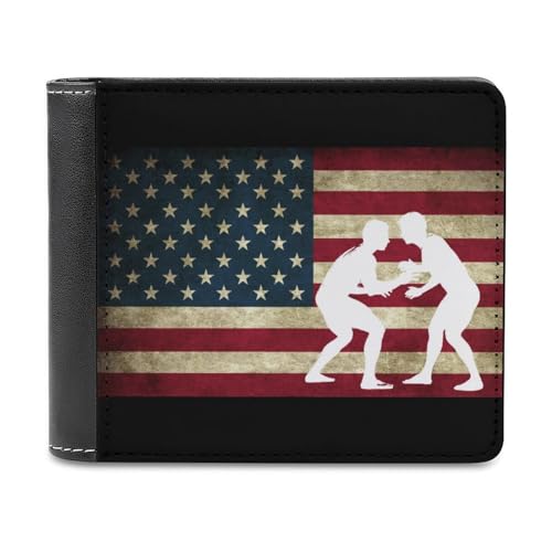 Wrestling U.S. Flag Fashion Bifold Wallets for Men Women Slim & Thin Credit Card Holder Wallet Purse Gifts