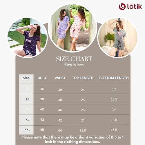 Image of LOTIK Women's Cotton ChaxX Print Top & Shorts Nightsuit Set