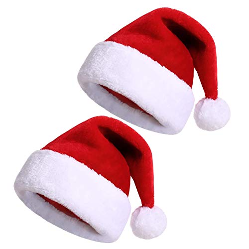 Gorro de Navidad,Gorro de Papá Noel de Felpa,Gorro de Papá Noel Adornos Navidad,Rojo Sombrero Navideño Suave de Santa 2ps