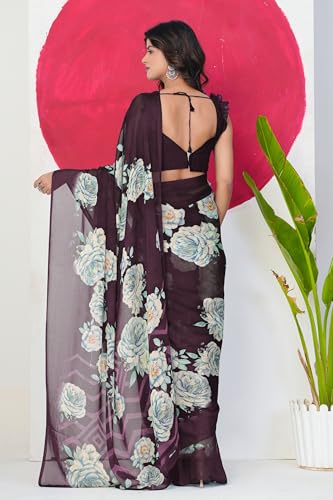 Image of MIRCHI FASHION Women Saree Floral Printed Chiffon | Breathable Lightweight Summer Sari for Office and Daily Use with Unstitched Blouse (Available in 20 Styles)