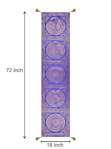 Image of Diwali Decor Brocade Jacquard Silk Table Runner Long Runner for Dinning & Centre Table Mandala Print 72 x 16 Inches (Royal Blue)