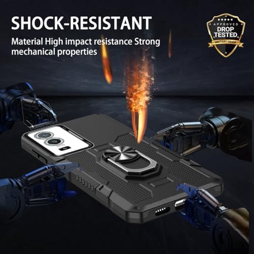 Coque Vivo Y76 5G noire antichoc avec anneau support rotatif en PC rigide
