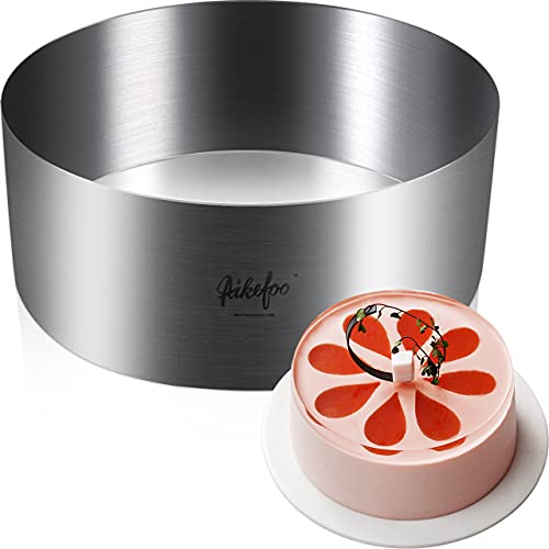 AIKEFOO 8 inch Stainless Steel Round Cake And Cake Ring. Seamless Mousse Cake Ring. 304 Stainless Steel Mousse Mould Mousse Ring (8 inches)