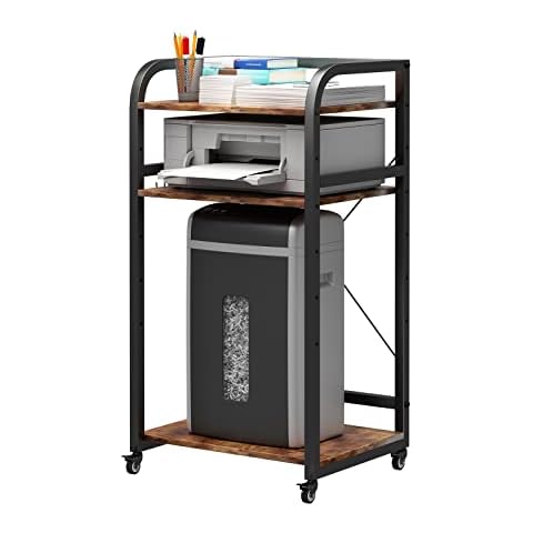 DAWNYIELD 3-stöckiger Druckerständer mit Rädern Fax-Aktenvernichter Computerablage Regal Höhenverstellbar Rollendes Lagerregal Cover