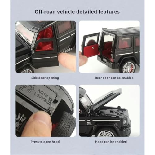 Image of PLUSPOINT G-Wagon Friction Powered Car Toys Realistic with Lights and Sound for Kids with Doors Opeanable Smooth Push and Go 1:32 Scale Pretend Play Toy Car Great Gift for Children Boys