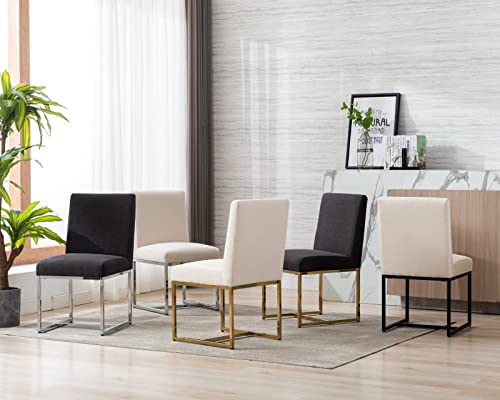 Cimota Modern Dining Chairs Set Of 4, Upholstered Dining Room Chairs Armless Guest Side Chair With Chrome Base For Dining Room/Kitchen, Beige, 4Pcs #TOP5