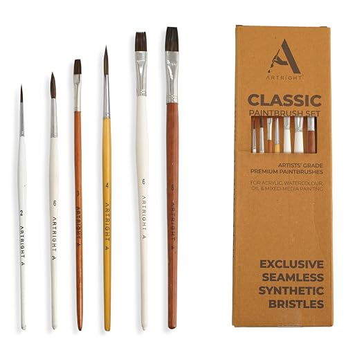 Image of Classic Flat + Round Paint Brush Set of 6 - Professional Artist Painting Brushes with ArtiFlex Filaments for Acrylic, Watercolor & Gouache Painting