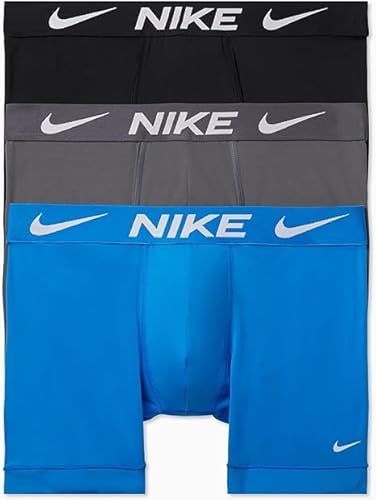 Nike Men's 3-Pack Dri-Fit Essential Micro Boxer Briefs (US, Alpha, X-Large, Regular, Regular, Photo Blue/Dark Grey/Black)