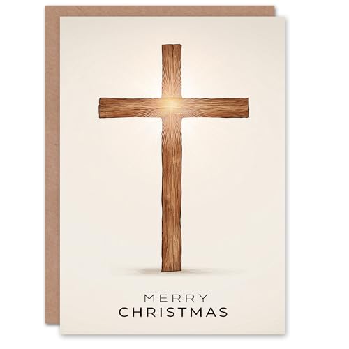 Artery8 Christmas Card Wooden Cross Crucifix With Sun Light Shining