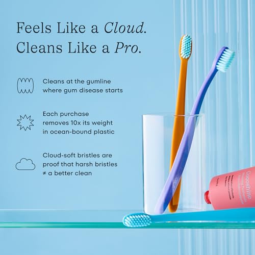 Image of Cocobrush Ultra Soft Manual Toothbrush by COCOLAB, Pool Blue | 16x better clean, fine compact head bristles for deep cleaning, sensitive gums oral care, for adults and kids