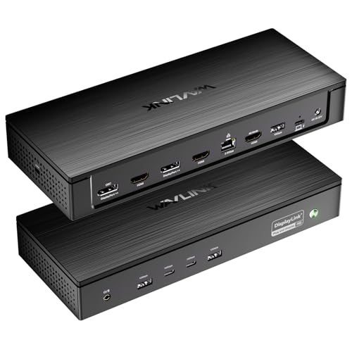 WAVLINK Pro Docking Station 5 Monitors, PD100W DisplayLink Dock Support Five 4K Displays for Mac & Windows, 2X DP 1.4(Dual 8K@60Hz), 2X HDMI 2.0, Alt HDMI, 2.5Gbps Ethernet, Driver Required DL7400