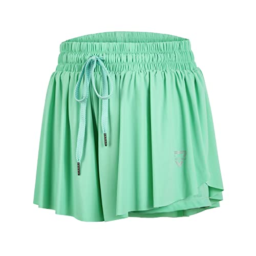 Image of 2 in 1 Flowy Running Shorts for Women Gym Yoga Athletic Womens Workout Biker Spandex Lounge Sweat Skirt Summer