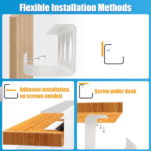 Under Desk Cable Management, 2 Pack 17\" Cable Tray Organizer, No Drill or Screw Mount, Standing Desk Cable Management, Cord Organizer, White