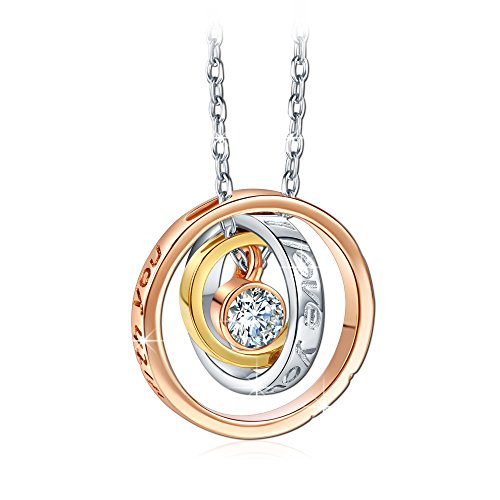 QIANSE I Love You Mom Necklace, Rose Gold Cubic Zirconia Necklace for Women, Gift with Delicate Jewelry Box, Jewelry Gifts for Mom Wife from Son Daughter Husband
