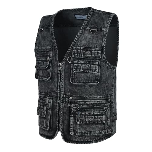 Men's Denim Multi-Pockets Leisure Work Fishing Outerwear Vest2