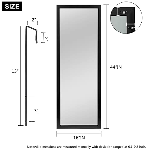 Image of NeuType Over The Door Mirror Full Length - Hanging, Leaning, or Wall-Mounted, 44 inchx16 inch, Black, No Stand