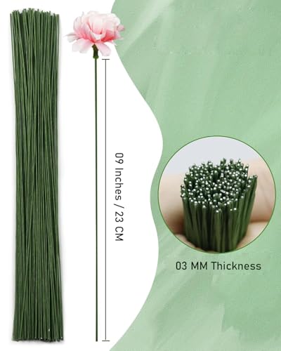 Image of XANTHIC 200Pcs Green Floral Stem Wire, 09 Inch Extra Long, 3 MM Thickness, Craft Wire for Crochet Flower Making DIY, Bouquet Craft Sticks Supplies (200)