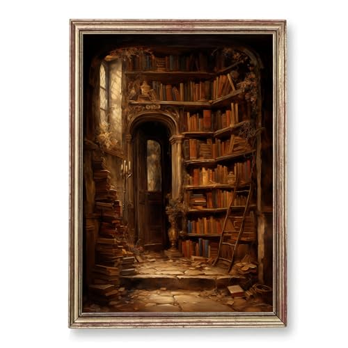 GADZRTIL Stampa artistica da parete su tela con biblioteca, 40,6 x 61 cm, decorazione da parete vittoriana vintage, poster con castello Moody per soggiorno