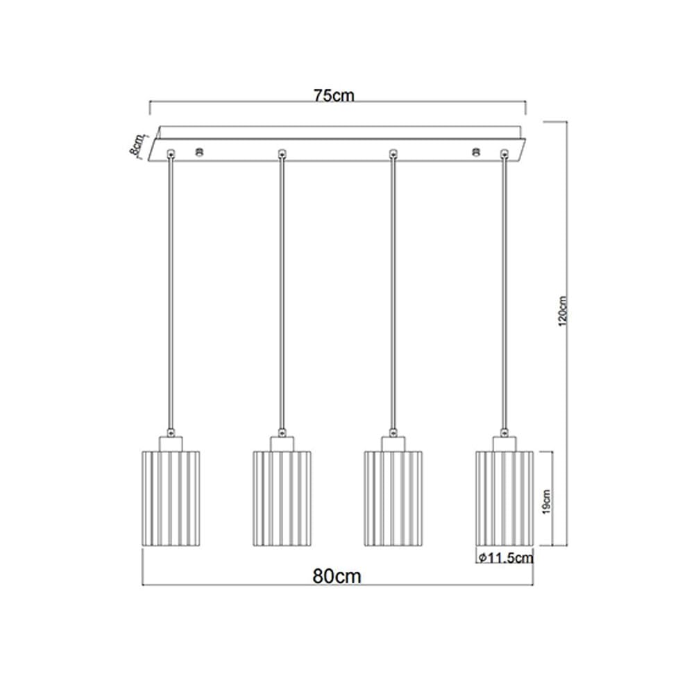 Pendelleuchte Hängeleuchte Glas silber Esszimmerlampe 4-Flammig, Metall, 4x E27 Fassungen, LxBxH: 80x11,5x120 cm