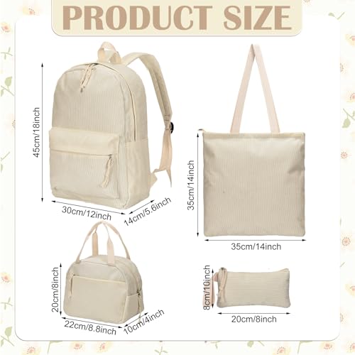 4 Pcs School Backpacks for Teen Corduroy Backpack Set with Lunch Storage Bag Shoulder Bag and Pencil Case Middle High School College Backpack Schoolbag, Durable Lightweight Travel Daypacks2