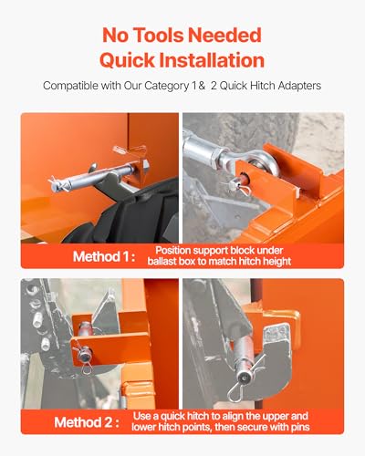 Image of VEVOR Ballast Box, 3-Point Category 1 Tractor Ballast of 800 lbs Capacity, Standard 2 Inch Hitch Receiver, Heavy-Duty Steel 3.2 ft Large Volume Durable Loader Attachment with Sliding Door, Orange