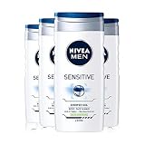 Limpieza refrescante y suave. NIVEA MEN - Gel de ducha sensible sin alcohol, gel de ducha suave para hombres, gel de ducha para piel irritada, 250 ml (paquete de 4)