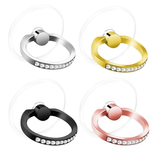 Anillos para teléfono con rotación de 360 grados y agarre de diamante transparente