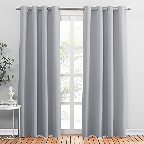 PONY DANCE Rideaux Salon Occultants - Rideaux Opaque à Oeillets Isolation Thermique Draperies Uni pour Maison Decoration Chambre Ado Fille, 140 x 220cm, Gris...
