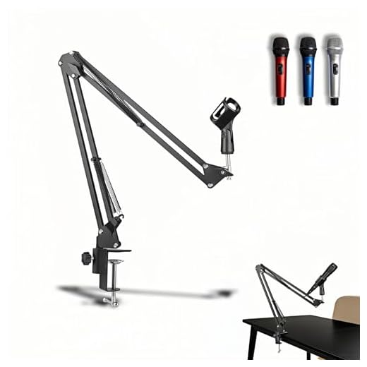 Microphone Boom Arm Stand, Adjustable Desk Mount Scissor Arm with 360° Rotation, Heavy Duty Metal, for Podcast, Recording, Streaming, Gaming, Voice-Over, Studio, Home Office – Black