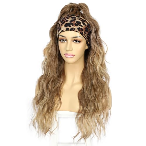 Sapphirewigs Headband Wig Ombre Blonde Wavy Synthetic Wigs for Women Glueless Daily Wear Cosplay Headband Hair 150% Density 26 inch - Image 4