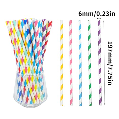 100 pitillos desechables de colores rayados para fiesta miniatura 3